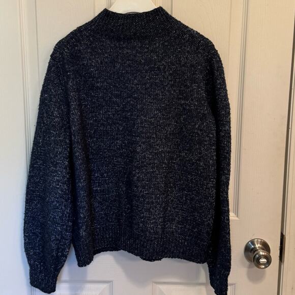 Banana Republic Mock Neck Cable Knit Cropped Sweater size Large Navy Blue - Picture 2 of 3